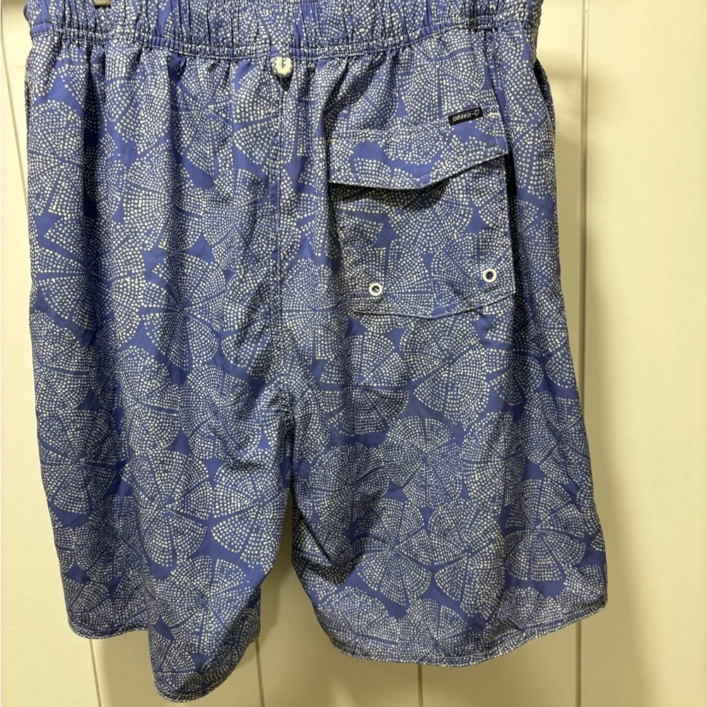 johnnie-O Blue and White Paisley Swim Trunks
